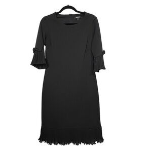 Glamour Womens Size 6 Black Sheath Dress Bow Detail Sheer Pleat Hem Zip Back